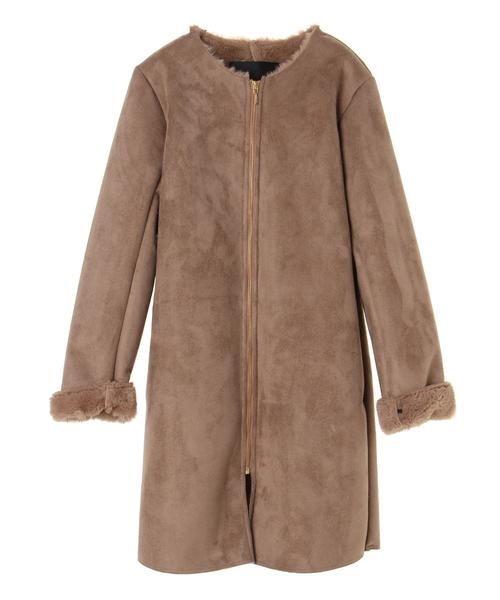 YECCA VECCA(イェッカヴェッカ)の「ノーカラーフェイクムートンコート(ムートンコート・レディース・ライトグレー/モカ・FREE)」の9枚目の写真