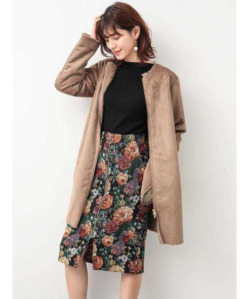 YECCA VECCA(イェッカヴェッカ)の「ノーカラーフェイクムートンコート(ムートンコート・レディース・ライトグレー/モカ・FREE)」の3枚目の写真