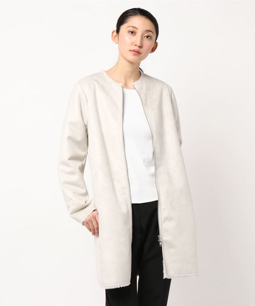 YECCA VECCA(イェッカヴェッカ)の「ノーカラーフェイクムートンコート(ムートンコート・レディース・ライトグレー/モカ・FREE)」の14枚目の写真