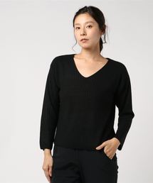 ゆったりVネックリブニットトップス＊レディース/セーター/無地[C3283]神戸レタス