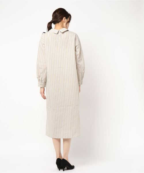 マルチストライプロングシャツワンピース（シャツワンピース