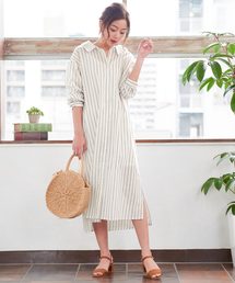 マルチストライプロングシャツワンピース