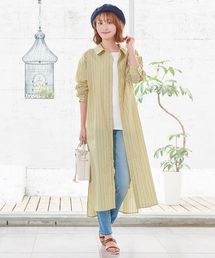 マルチストライプロングシャツワンピース