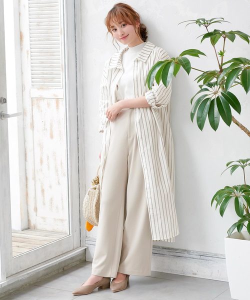 マルチストライプロングシャツワンピース（シャツワンピース
