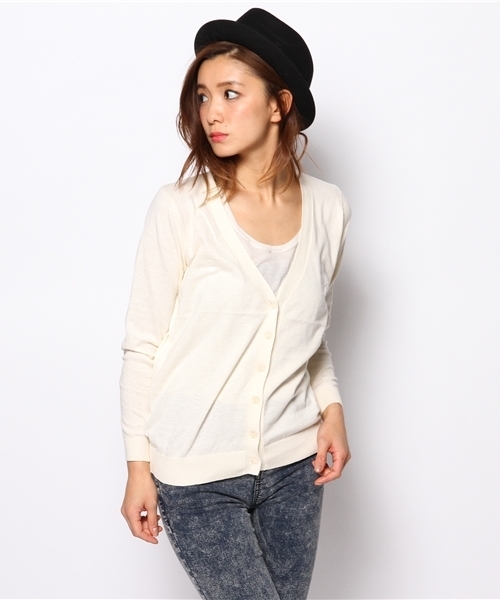 ROSE BUD（ローズバッド）の「LK-14113 V/N CARDIGAN （カーディガン/ボレロ・レディース・アイボリー/ネイビー/イエロー/レッド・ONE SIZE）」の2枚目の写真