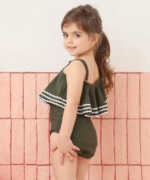 親子ペア キッズ ワンショルダー フリル ワンピース 水着