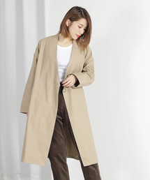 「KHA:KI / カーキ」ノーカラーベルテッドコート"COLLARLESS BELTED COAT"