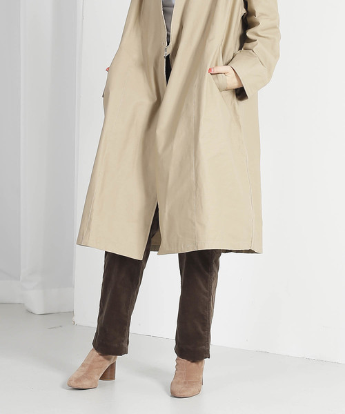 kha:ki（カーキ）の「「KHA:KI / カーキ」ノーカラーベルテッドコート"COLLARLESS BELTED COAT"（ダウンジャケット/コート・レディース・ブラック/ベージュ/カーキ・1）」の22枚目の写真