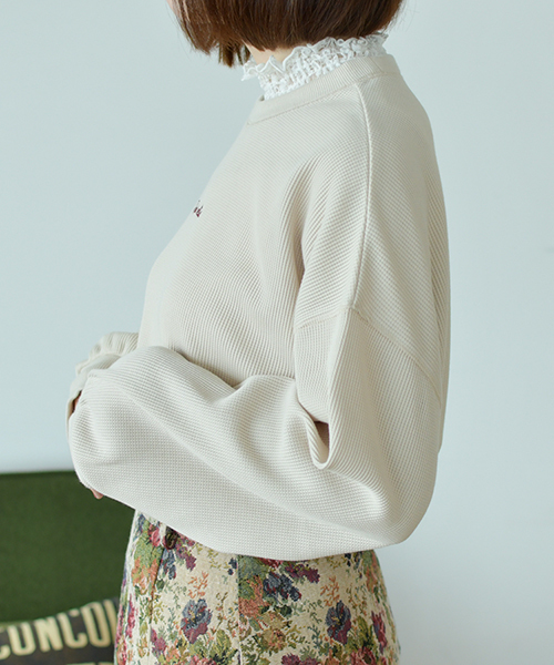 PairPair（ペアペア）の「ワッフル袖ボリュームロゴ刺繍プルオーバー（Tシャツ/カットソー・レディース・ダークブラウン/ベージュ/モカ・FREE）」の19枚目の写真