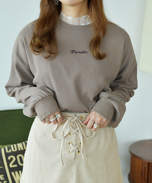 PairPair（ペアペア）の「ワッフル袖ボリュームロゴ刺繍プルオーバー（Tシャツ/カットソー・レディース・ダークブラウン/ベージュ/モカ・FREE）」の12枚目の写真