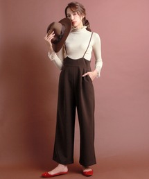 ハイウエストワイドサロペットパンツ
