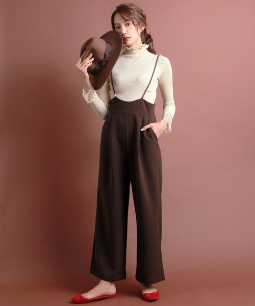 Primazel(プリマゼル)の「ハイウエストワイドサロペットパンツ(サロペット/オーバーオール・レディース・ブラック/ブラウン/キャメル・M/L)」の3枚目の写真