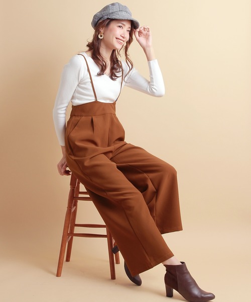 Primazel(プリマゼル)の「ハイウエストワイドサロペットパンツ(サロペット/オーバーオール・レディース・ブラック/ブラウン/キャメル・M/L)」の5枚目の写真