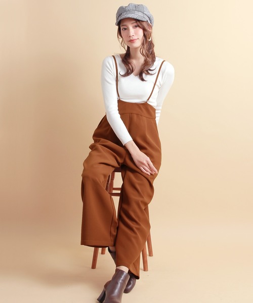 Primazel(プリマゼル)の「ハイウエストワイドサロペットパンツ(サロペット/オーバーオール・レディース・ブラック/ブラウン/キャメル・M/L)」の4枚目の写真