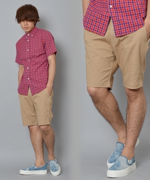 SHIPS JET BLUE（シップスジェットブルー）の「JB: テーパードサルエル カラーダイショーツ（チノパンツ・メンズ・イエロー/ネイビー/グリーン/ライトブルー/ベージュ系その他/ベージュ・LARGE/X-LARGE/MEDIUM/SMALL）」の2枚目の写真