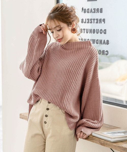 Newlyme(ニューリーミー)の「ボトルネックバルーンスリーブ畦ニットトップス(ニット/セーター・レディース・チャコールグレー/ブラック/ベージュ/パープル/オフホワイト/ブルー/ボルドー/モカ/ブラック×ホワイト/ピンク系その他/ライトベージュ/カーキ/オレンジ/ライム/ダークブルー/ブラウン/グレー/ピンクベージュ/コバルトブルー/ライトパープル/イエロー・MEDIUM/LARGE/SMALL/XX-LARGE/X-LARGE)」の19枚目の写真