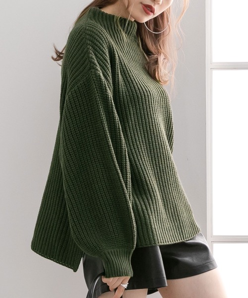 Newlyme(ニューリーミー)の「ボトルネックバルーンスリーブ畦ニットトップス(ニット/セーター・レディース・チャコールグレー/ブラック/ベージュ/パープル/オフホワイト/ブルー/ボルドー/モカ/ブラック×ホワイト/ピンク系その他/ライトベージュ/カーキ/オレンジ/ライム/ダークブルー/ブラウン/グレー/ピンクベージュ/コバルトブルー/ライトパープル/イエロー・MEDIUM/LARGE/SMALL/XX-LARGE/X-LARGE)」の10枚目の写真