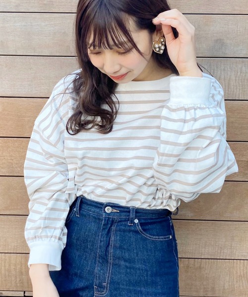 apres jour（アプレジュール）の「袖ボリュームボーダーＴ【ZOZOTOWN限定アイテム】（Tシャツ/カットソー・レディース・ライトブルー/ベージュ/オフホワイト/ピンク・フリー）」の2枚目の写真