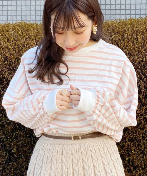 apres jour（アプレジュール）の「袖ボリュームボーダーＴ【ZOZOTOWN限定アイテム】（Tシャツ/カットソー・レディース・ライトブルー/ベージュ/オフホワイト/ピンク・フリー）」の9枚目の写真