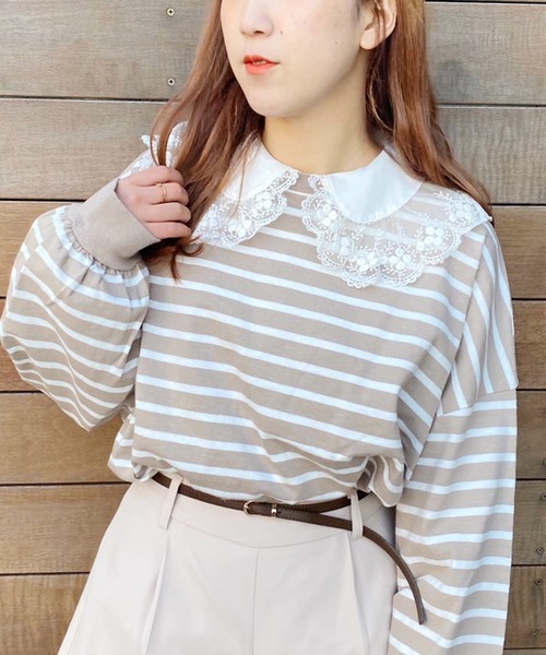 apres jour（アプレジュール）の「袖ボリュームボーダーＴ【ZOZOTOWN限定アイテム】（Tシャツ/カットソー・レディース・ライトブルー/ベージュ/オフホワイト/ピンク・フリー）」の18枚目の写真