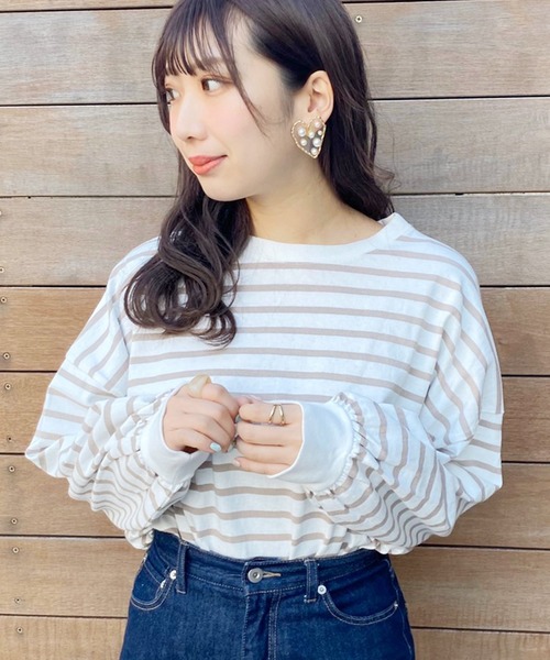 apres jour（アプレジュール）の「袖ボリュームボーダーＴ【ZOZOTOWN限定アイテム】（Tシャツ/カットソー・レディース・ライトブルー/ベージュ/オフホワイト/ピンク・フリー）」の5枚目の写真