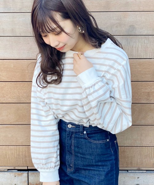 apres jour（アプレジュール）の「袖ボリュームボーダーＴ【ZOZOTOWN限定アイテム】（Tシャツ/カットソー・レディース・ライトブルー/ベージュ/オフホワイト/ピンク・フリー）」の6枚目の写真