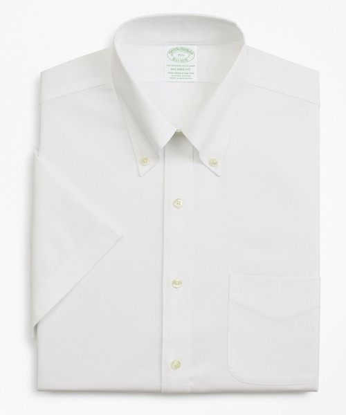 BROOKS BROTHERS(ブルックスブラザーズ)の「ノンアイロン ストレッチコットン ピンポイントオックスフォード ショートスリーブポロカラーシャツ New Milano Fit(ビジネスシャツ・メンズ・ホワイト/ライトブルー・15 /16/14.5/15.5)」の2枚目の写真