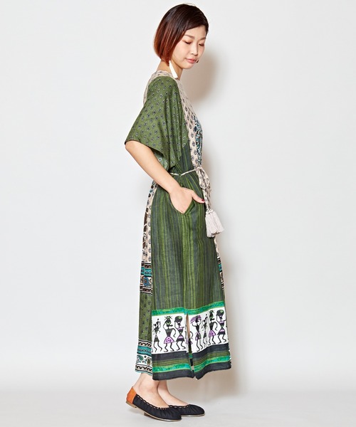 チャイハネ(チャイハネ)の「【チャイハネ】フォークロアパッチワークプリントワンピース(ワンピース・レディース・ブルー/オレンジ/カーキ・FREE)」の6枚目の写真