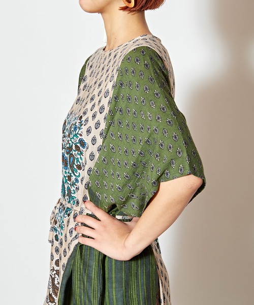 チャイハネ(チャイハネ)の「【チャイハネ】フォークロアパッチワークプリントワンピース(ワンピース・レディース・ブルー/オレンジ/カーキ・FREE)」の9枚目の写真