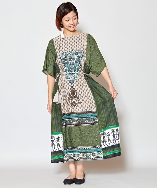 チャイハネ(チャイハネ)の「【チャイハネ】フォークロアパッチワークプリントワンピース(ワンピース・レディース・ブルー/オレンジ/カーキ・FREE)」の13枚目の写真