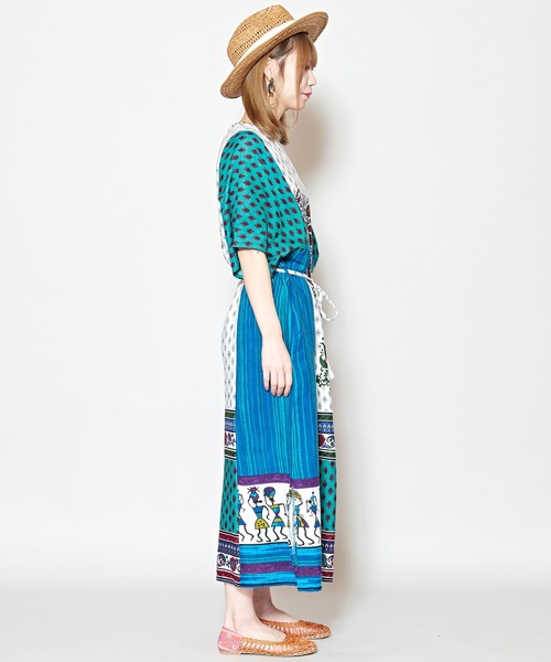 チャイハネ(チャイハネ)の「【チャイハネ】フォークロアパッチワークプリントワンピース(ワンピース・レディース・ブルー/オレンジ/カーキ・FREE)」の16枚目の写真