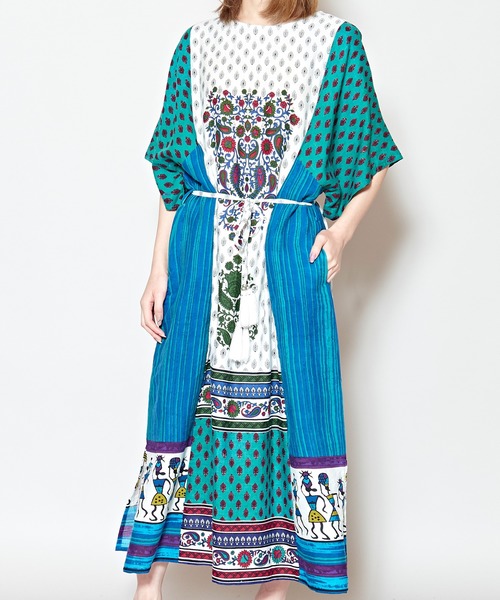 チャイハネ(チャイハネ)の「【チャイハネ】フォークロアパッチワークプリントワンピース(ワンピース・レディース・ブルー/オレンジ/カーキ・FREE)」の18枚目の写真