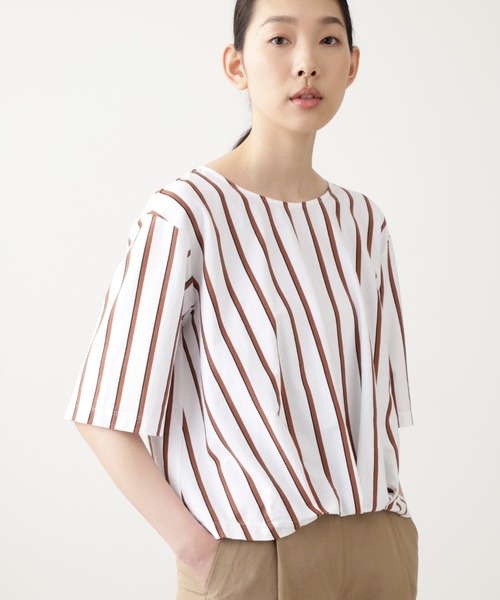 human woman（ヒューマンウーマン）の「◆サイロプレミアム無地ボーダーカットソー（Tシャツ/カットソー・レディース・ライトホワイト/ダークインディゴブルー/グレー系その他・MEDIUM）」の2枚目の写真