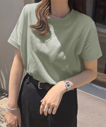 選べるモックネックorクルーネック UVカットコットン100%フレンチTシャツ