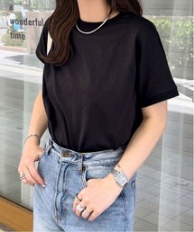 選べるモックネックorクルーネック UVカットコットン100%フレンチTシャツ