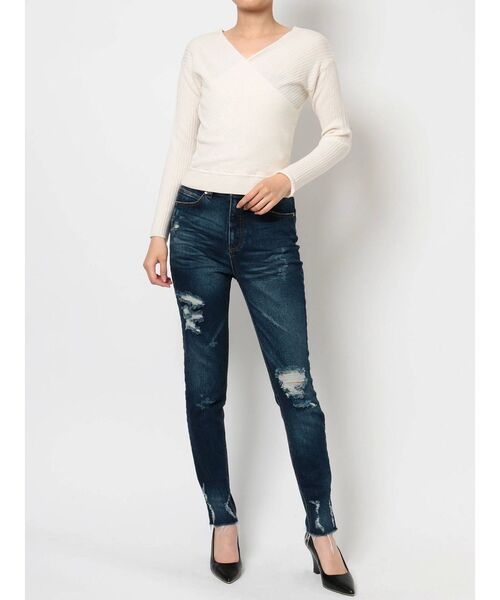 RESEXXY（リゼクシー）の「カシュクールニットトップス（ニット/セーター・レディース・ブラック/ベージュ/オフホワイト・FREE）」の5枚目の写真