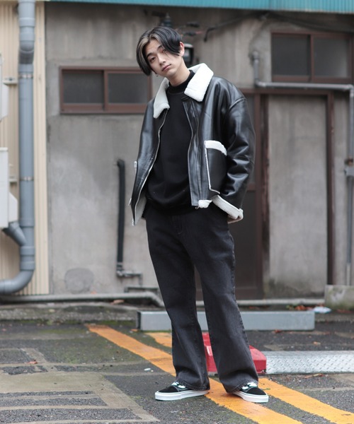 CREARE -LINO-(クレアーレリノ)の「ビッグシルエット ボアレザーブルゾン(ブルゾン・メンズ・ブラック・FREE)」の6枚目の写真