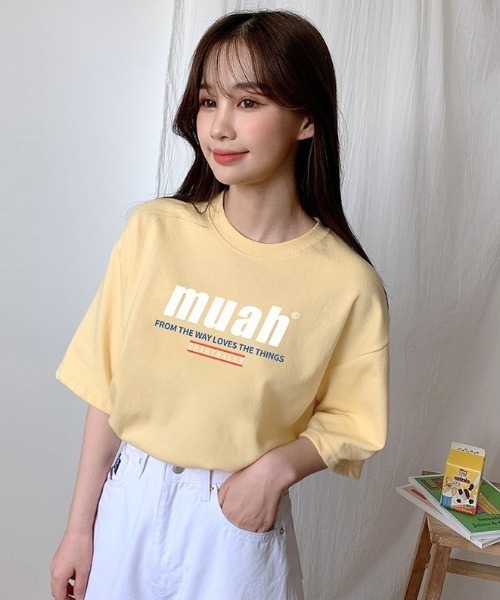 muahmuah(ムーアムーア)の「『muah muah/ムーアムーア』HALF LOWER PRINTING T-SHIRT/ハーフロワープリント 半袖Tシャツ(Tシャツ/カットソー・レディース・ライトパープル/イエロー/ブラック/ホワイト/ネイビー/ブルー・FREE)」の6枚目の写真