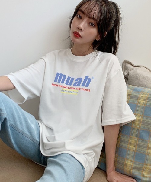 muahmuah(ムーアムーア)の「『muah muah/ムーアムーア』HALF LOWER PRINTING T-SHIRT/ハーフロワープリント 半袖Tシャツ(Tシャツ/カットソー・レディース・ライトパープル/イエロー/ブラック/ホワイト/ネイビー/ブルー・FREE)」の9枚目の写真