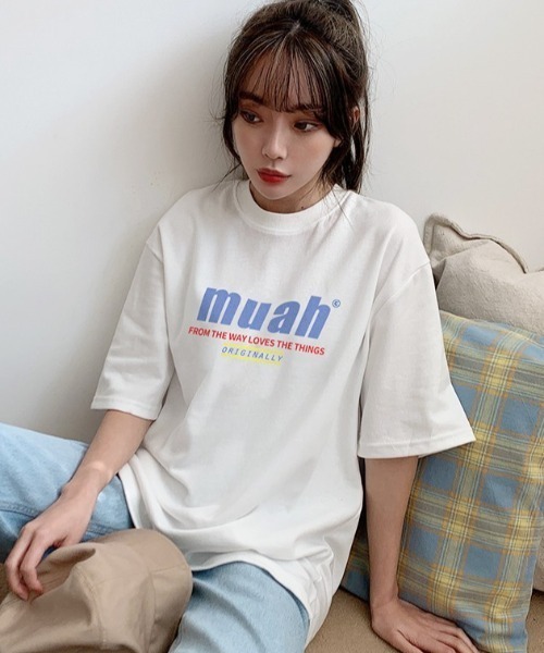 muahmuah(ムーアムーア)の「『muah muah/ムーアムーア』HALF LOWER PRINTING T-SHIRT/ハーフロワープリント 半袖Tシャツ(Tシャツ/カットソー・レディース・ライトパープル/イエロー/ブラック/ホワイト/ネイビー/ブルー・FREE)」の10枚目の写真