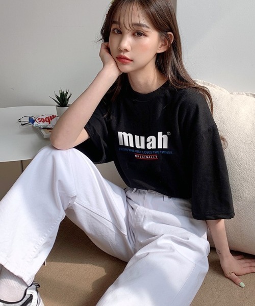 muahmuah(ムーアムーア)の「『muah muah/ムーアムーア』HALF LOWER PRINTING T-SHIRT/ハーフロワープリント 半袖Tシャツ(Tシャツ/カットソー・レディース・ライトパープル/イエロー/ブラック/ホワイト/ネイビー/ブルー・FREE)」の13枚目の写真