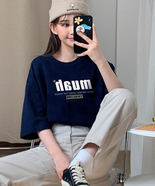 muahmuah(ムーアムーア)の「『muah muah/ムーアムーア』HALF LOWER PRINTING T-SHIRT/ハーフロワープリント 半袖Tシャツ(Tシャツ/カットソー・レディース・ライトパープル/イエロー/ブラック/ホワイト/ネイビー/ブルー・FREE)」の16枚目の写真
