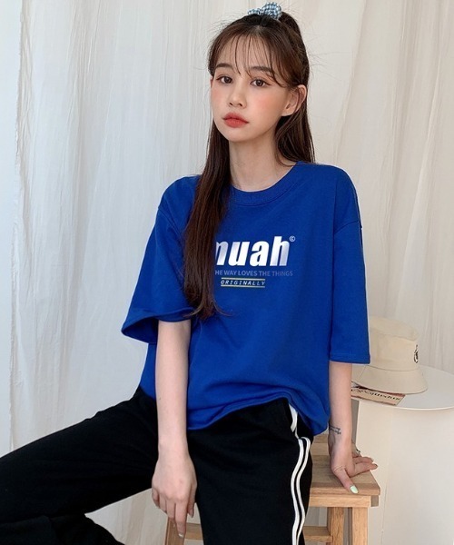 muahmuah(ムーアムーア)の「『muah muah/ムーアムーア』HALF LOWER PRINTING T-SHIRT/ハーフロワープリント 半袖Tシャツ(Tシャツ/カットソー・レディース・ライトパープル/イエロー/ブラック/ホワイト/ネイビー/ブルー・FREE)」の17枚目の写真