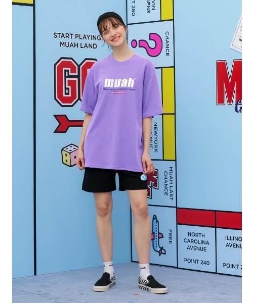 muahmuah(ムーアムーア)の「『muah muah/ムーアムーア』HALF LOWER PRINTING T-SHIRT/ハーフロワープリント 半袖Tシャツ(Tシャツ/カットソー・レディース・ライトパープル/イエロー/ブラック/ホワイト/ネイビー/ブルー・FREE)」の19枚目の写真