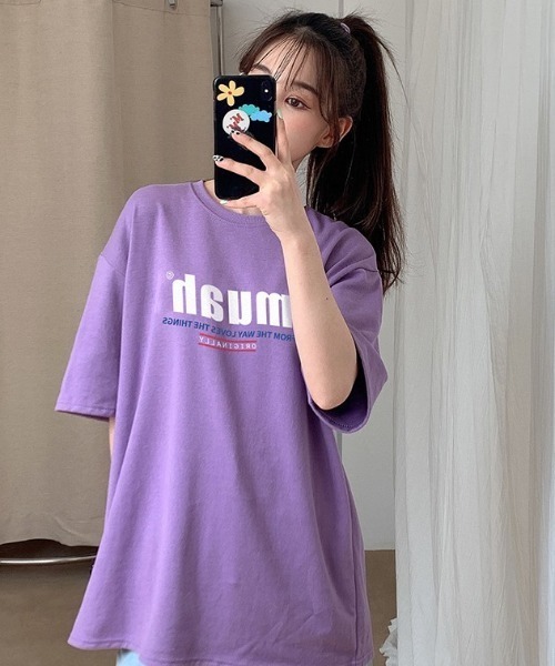 muahmuah(ムーアムーア)の「『muah muah/ムーアムーア』HALF LOWER PRINTING T-SHIRT/ハーフロワープリント 半袖Tシャツ(Tシャツ/カットソー・レディース・ライトパープル/イエロー/ブラック/ホワイト/ネイビー/ブルー・FREE)」の22枚目の写真
