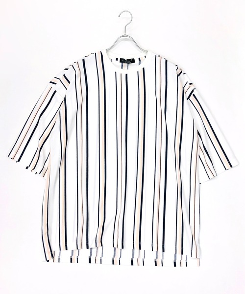 Beno(ビーノ)の「ストライプ カットジョーゼット オーバーサイズ Tシャツ(Tシャツ/カットソー・メンズ・ホワイト系その他/ブラック系その他/グレー系その他/ブラック系その他2・M/L)」の15枚目の写真