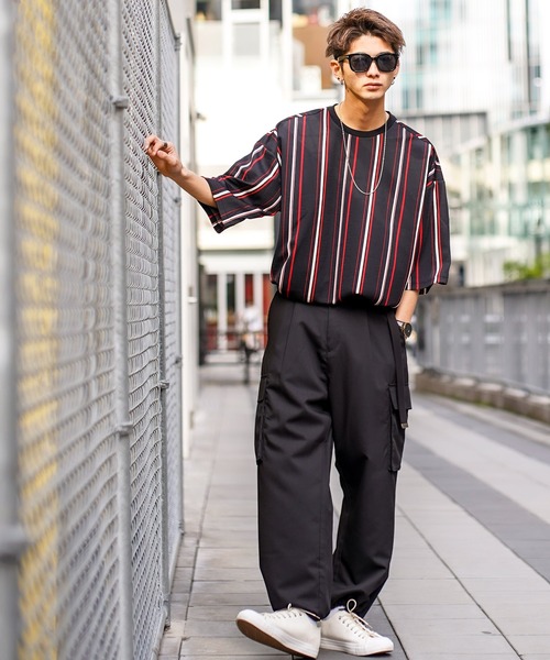 Beno(ビーノ)の「ストライプ カットジョーゼット オーバーサイズ Tシャツ(Tシャツ/カットソー・メンズ・ホワイト系その他/ブラック系その他/グレー系その他/ブラック系その他2・M/L)」の11枚目の写真
