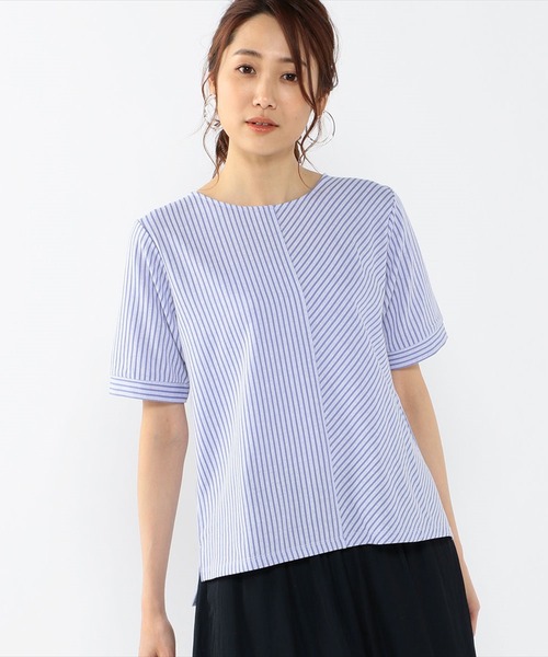 A/C DESIGN BY ALPHA CUBIC(エーシーデザインバイアルファキュービック)の「ジャガードストライププルオーバー(Tシャツ/カットソー・レディース・オフホワイト/ネイビー/ブルー・M/L)」の2枚目の写真