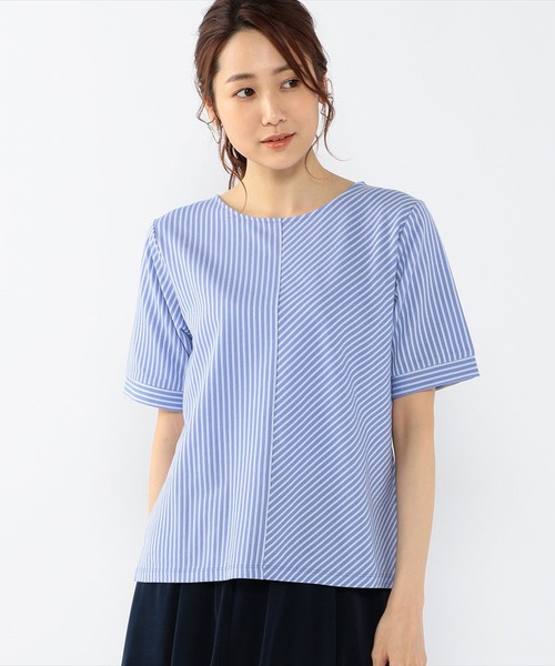 A/C DESIGN BY ALPHA CUBIC(エーシーデザインバイアルファキュービック)の「ジャガードストライププルオーバー(Tシャツ/カットソー・レディース・オフホワイト/ネイビー/ブルー・M/L)」の3枚目の写真