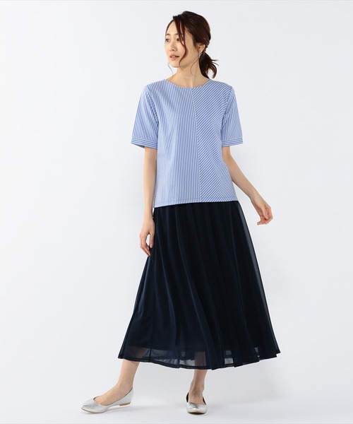 A/C DESIGN BY ALPHA CUBIC(エーシーデザインバイアルファキュービック)の「ジャガードストライププルオーバー(Tシャツ/カットソー・レディース・オフホワイト/ネイビー/ブルー・M/L)」の4枚目の写真